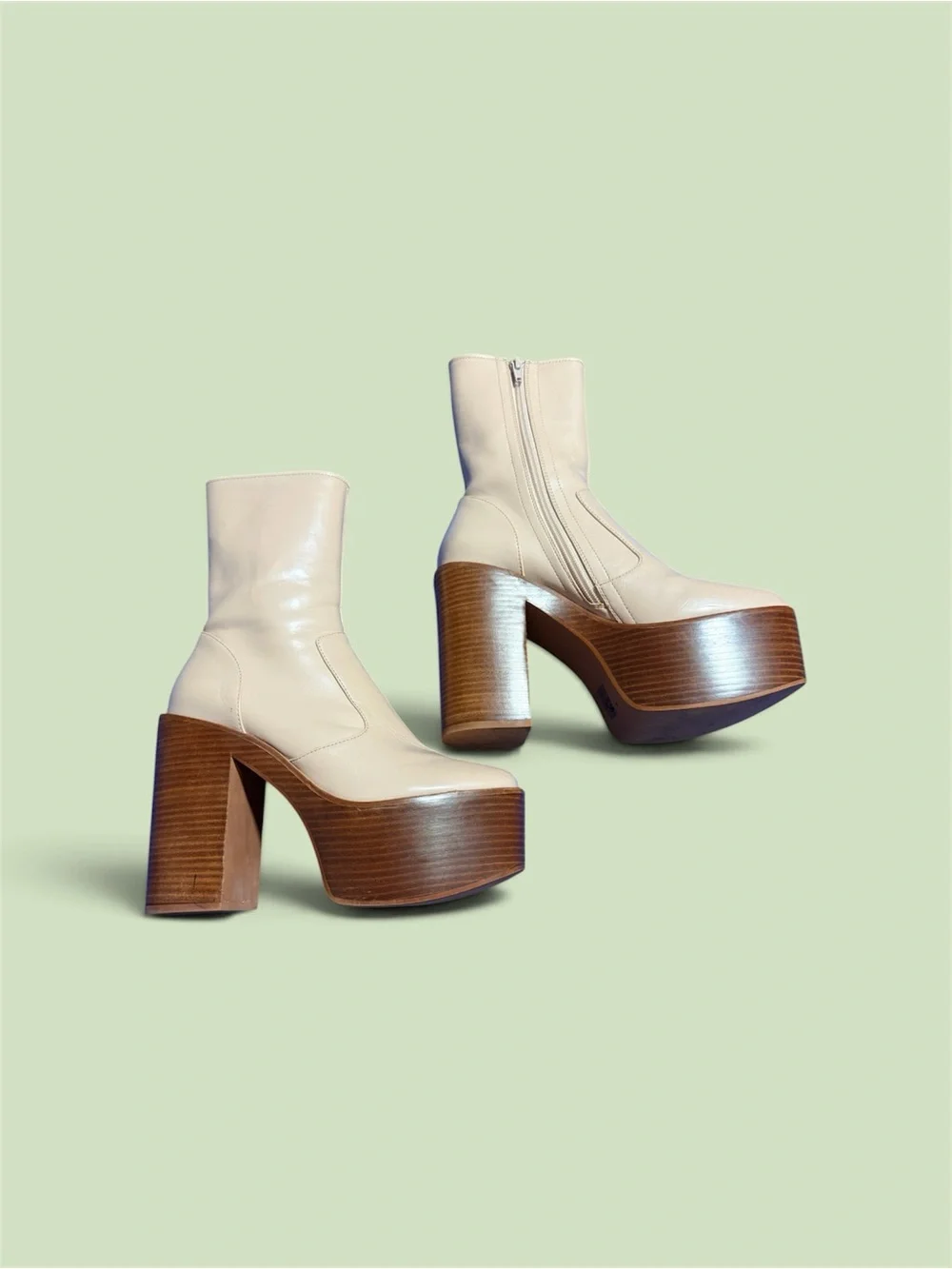 Jeffrey Campbell Cream Patent Platform Mid-Calf Boots